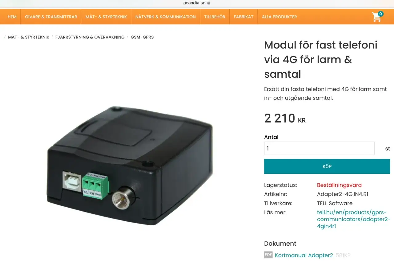 Modul för fast telefoni via 4G, perfekt för sms larm och samtal. Ersätter din gamla telefon för trygghet.